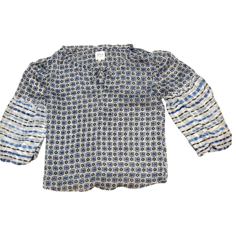 Geometric Blue and Black Patterned Fabric blouse